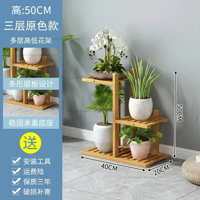 Nordic Wooden Plant Shelves - Indoor Flower Shelf for Living Room, Balcony, Garden Furniture, FYPS