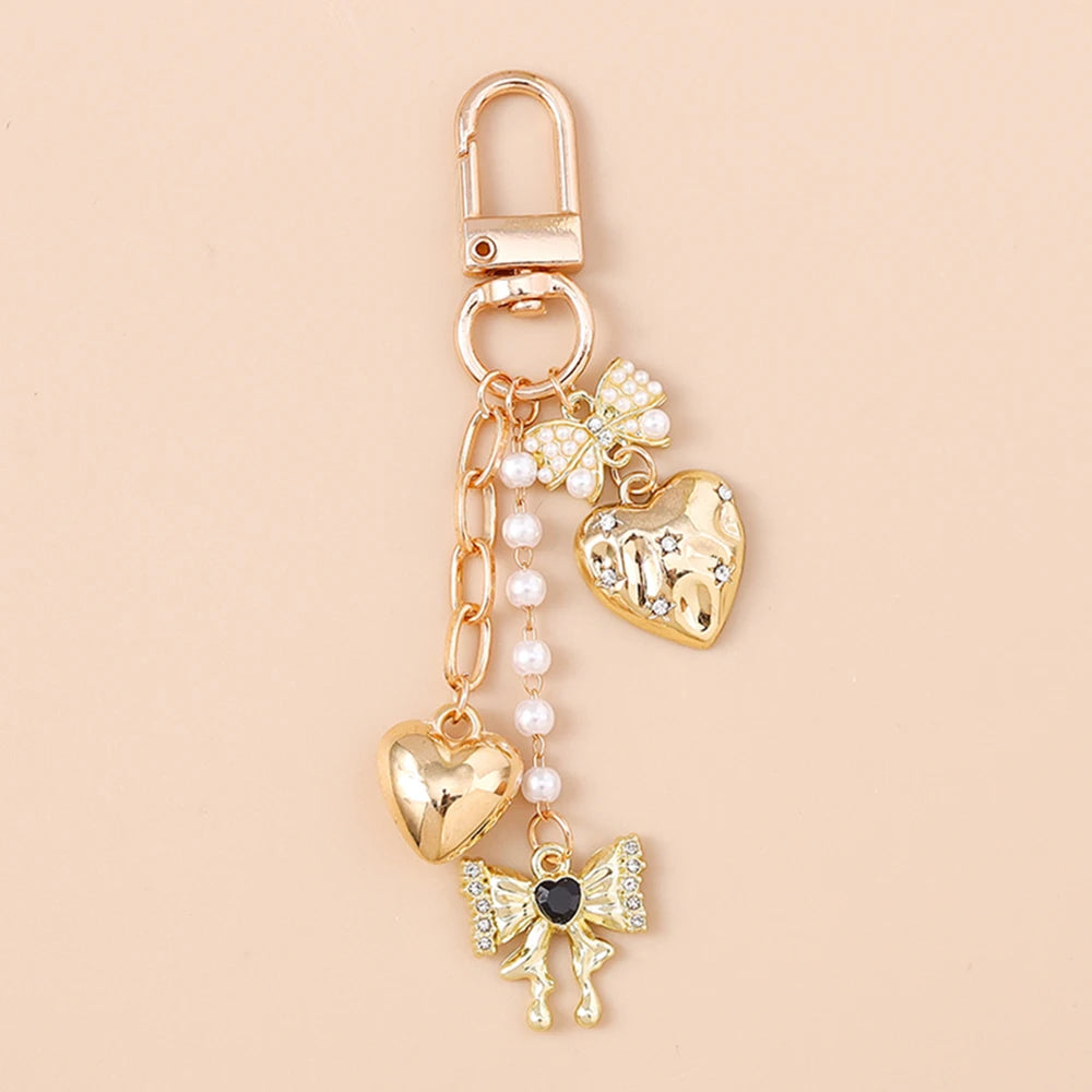 Cute Bowknot Heart Keychain - Crystal Pearl Pendant Charm for Women, Girls & Handbag Decoration