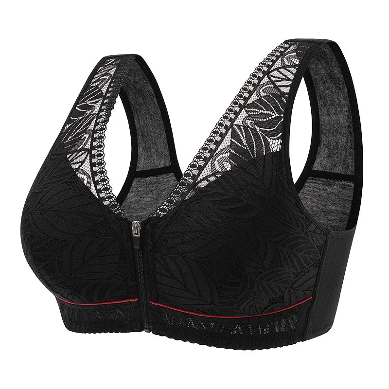 S-6XL Sports Yoga Bra – Cotton Cups, Front Zipper, Breathable Tank Top with Lace, No Steel Ring, Large Size Women's Bra