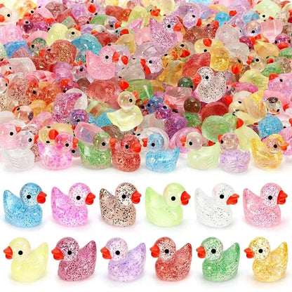 Glitter Mini Resin Ducks - Tiny DIY Garden, Aquarium & Dollhouse Decorations