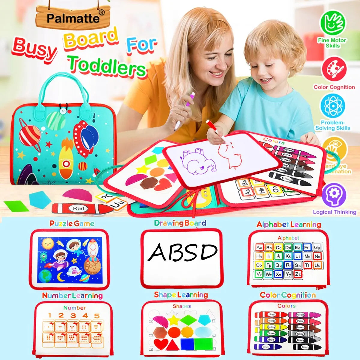 Montessori Busy Board for Toddlers – Sensory Toy for Preschool Learning & Fine Motor Skills, Travel Activities for Boys