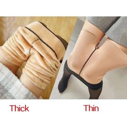 Warm Fleece-Lined Thermal Tights - Women's Winter Pantyhose, Sexy Translucent Slim Thick Elastic Velvet Stockings