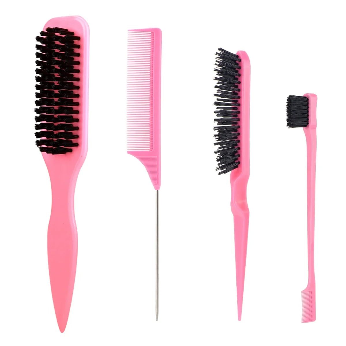 4Pc Boar Bristle Hair Brush Set - Slick Back Styling Tools for Ponytails, Buns, Baby Hair and Flyaway Control