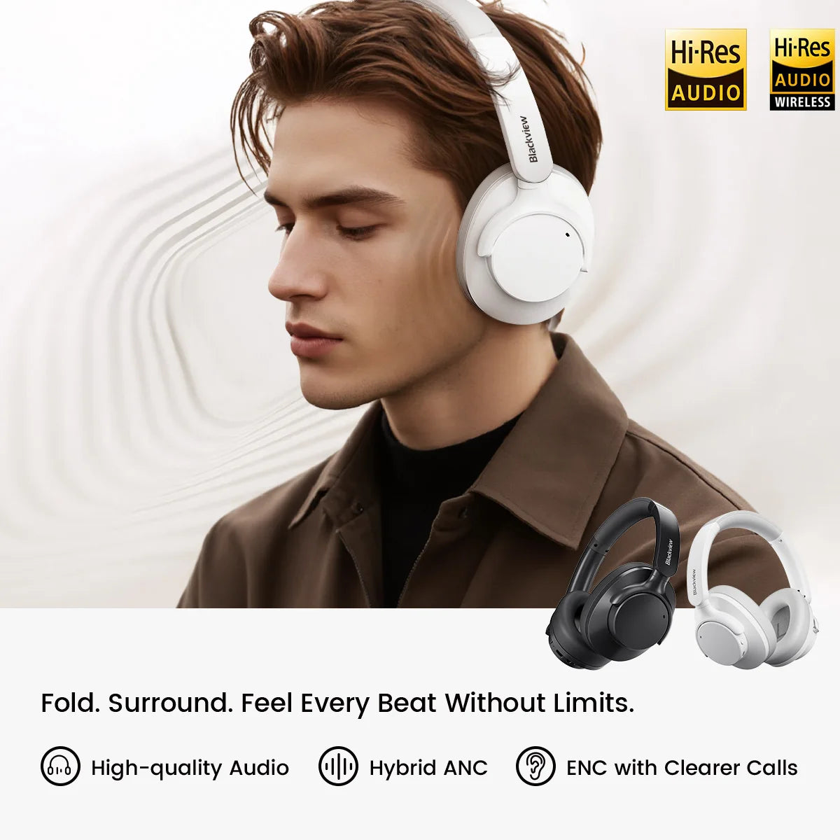 Blackview Fitbuds H1 Hybrid ANC Headphones – Bluetooth 5.4 Over-Ear Wireless Headset with Hi-Res Audio & Mic