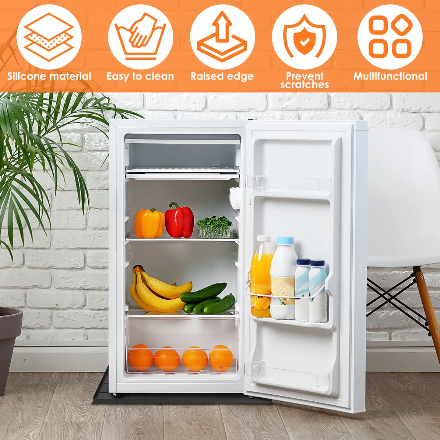 Mini Fridge & Appliance Silicone Mat 60x60cm – Non-Slip Drip Pan with Raised Edges for Floor Protection