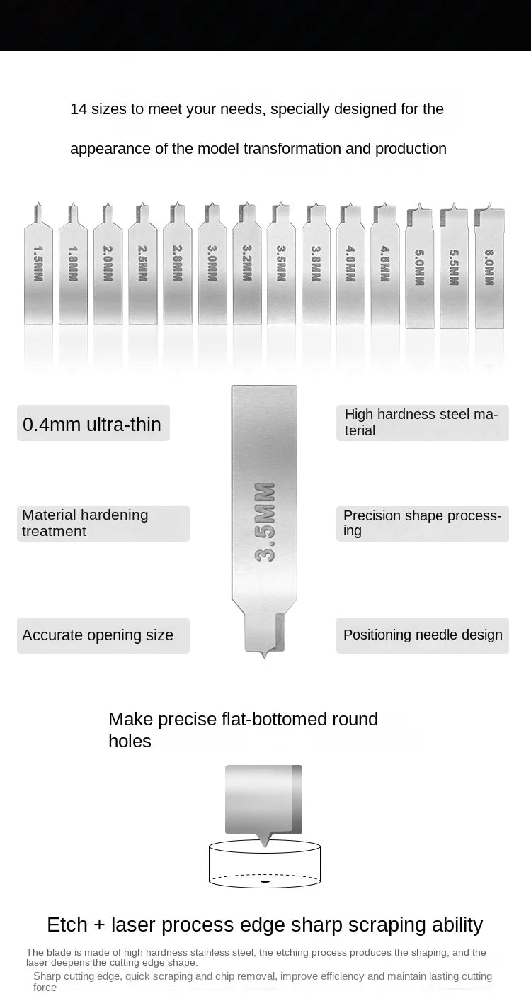 MS108 Flat Bottom Hole Drilling Craft Tool Set with Handle – Etched Sheet Knife for DIY Military Model Building