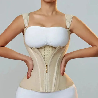 Fajas Colombianas Body Shaper for Women – Double Compression Waist Trainer Vest with Adjustable Zipper & Hook-Eyes