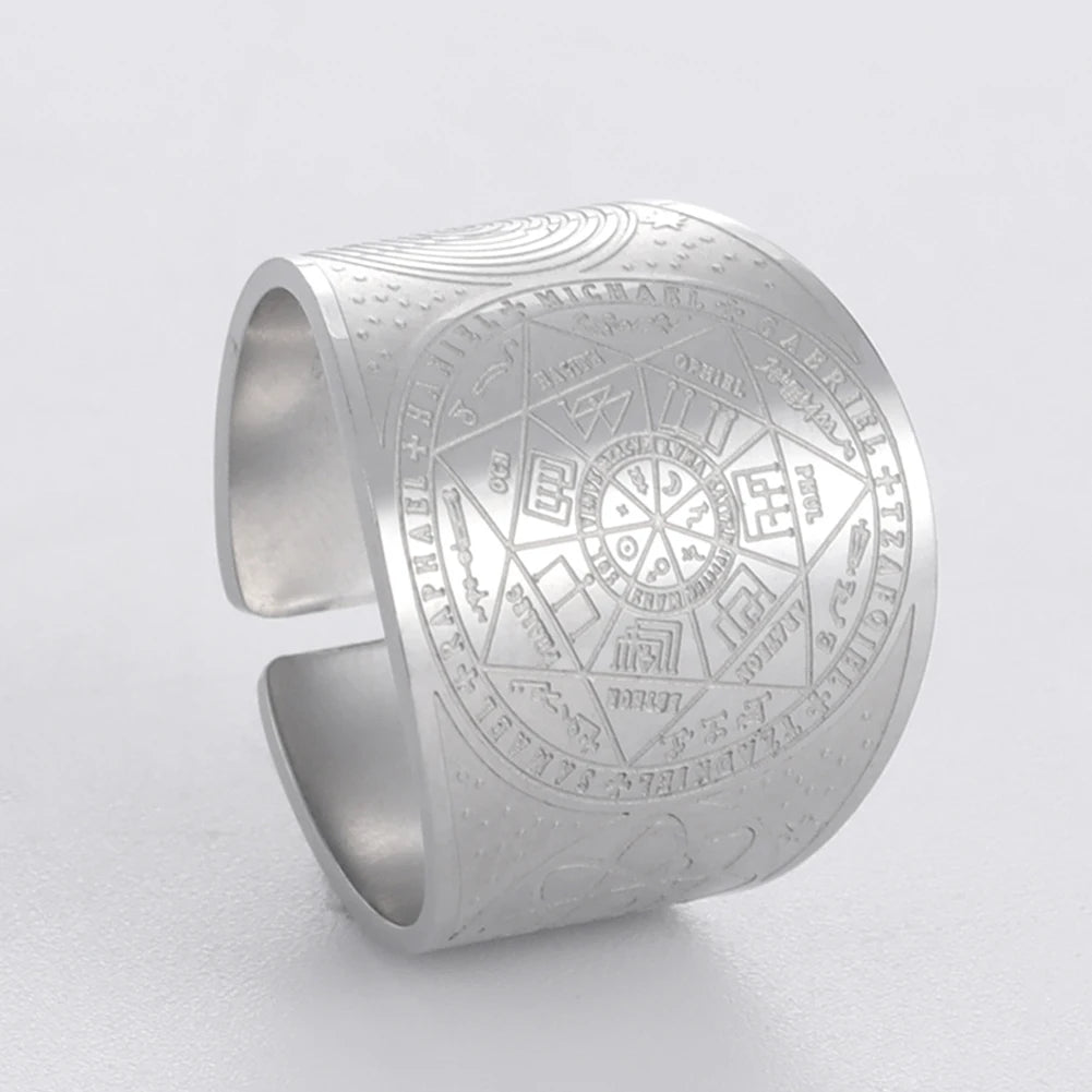 Dawapara 7 Archangels Protection Ring – Metatron Cube, Lilith Symbol, King Solomon Secrets Vintage Amulet Jewelry