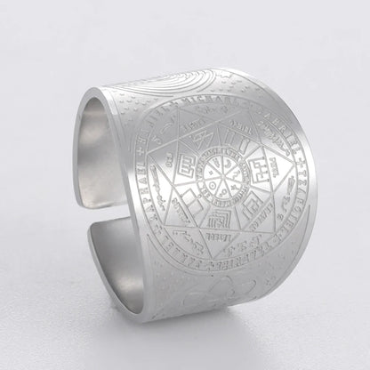 Dawapara 7 Archangels Protection Ring – Metatron Cube, Lilith Symbol, King Solomon Secrets Vintage Amulet Jewelry