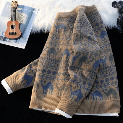 Men's Retro Knit Sweater - Loose Casual Pullover for Autumn & Winter