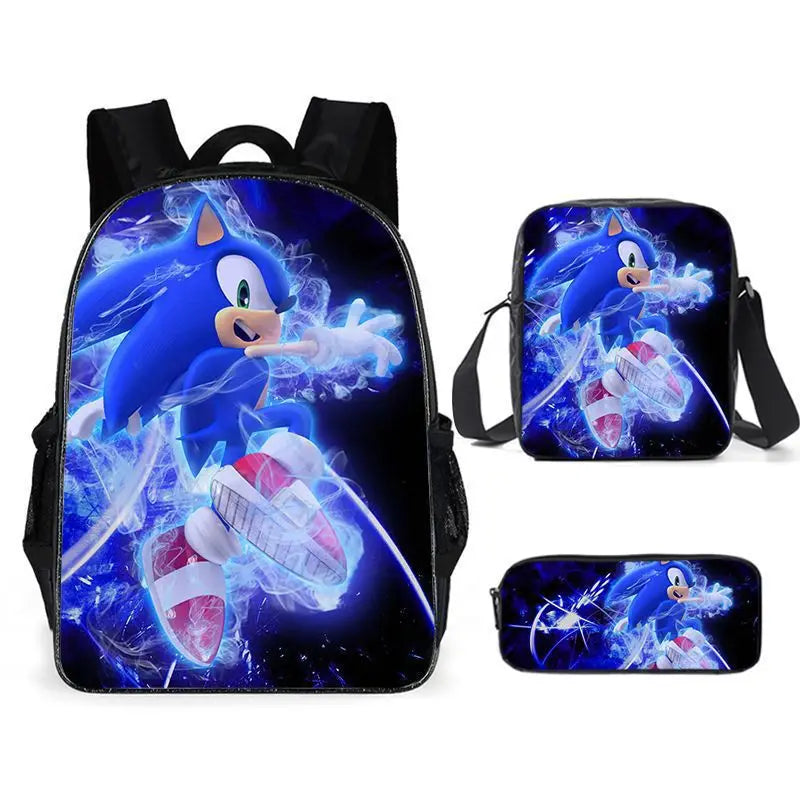 3PC Sonic Backpack School Bag Set – Anime Cartoon Zipper Backpack for Boys & Girls, Primary and Middle School Students
