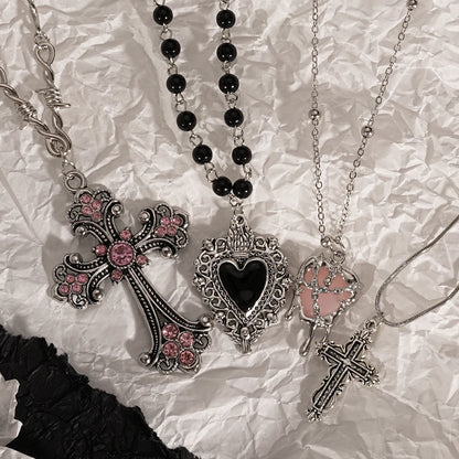 Y2K Cross Love Pendant Necklace - Sweet Cool Girl Personalized Jewelry for Everyday Wear
