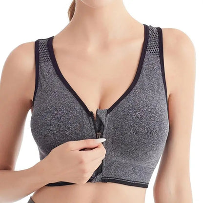 Women's Running Sports Bra – Front Zipper, Shockproof, Seamless & Breathable Bralette Without Underwire