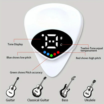 Portable Guitar Pick & Tuner Combo - 2 in 1 Functionality with Pick, Folk Guitar & Ukulele Tuner, 12-Tone Equal Temperament