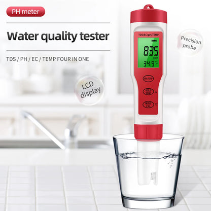 Waterproof PH Meter - PH/TDS/EC/Temp Digital Water Quality Monitor with Backlight for Pools, Drinking Water & Aquariums
