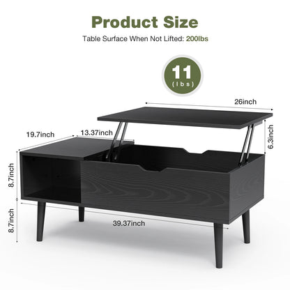 Lift Top Coffee Table for Living Room - 39.37"x19.7" Adjustable Desk with Storage Shelf - Easy Lift or Lower Tea Wood Dining Table