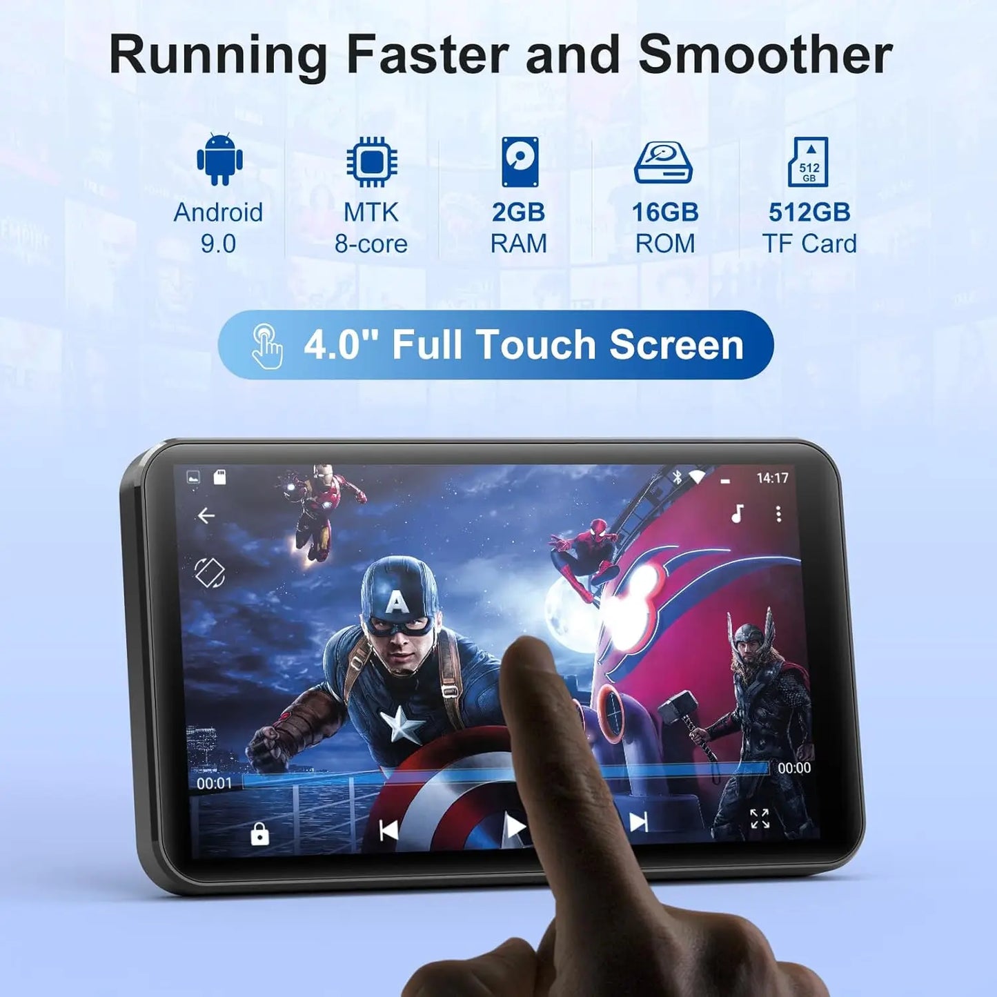 MECHEN Android 9 MP3 Player - Bluetooth & WiFi Music Player with Spotify, Audible, Pandora & 512GB Expandable Storage