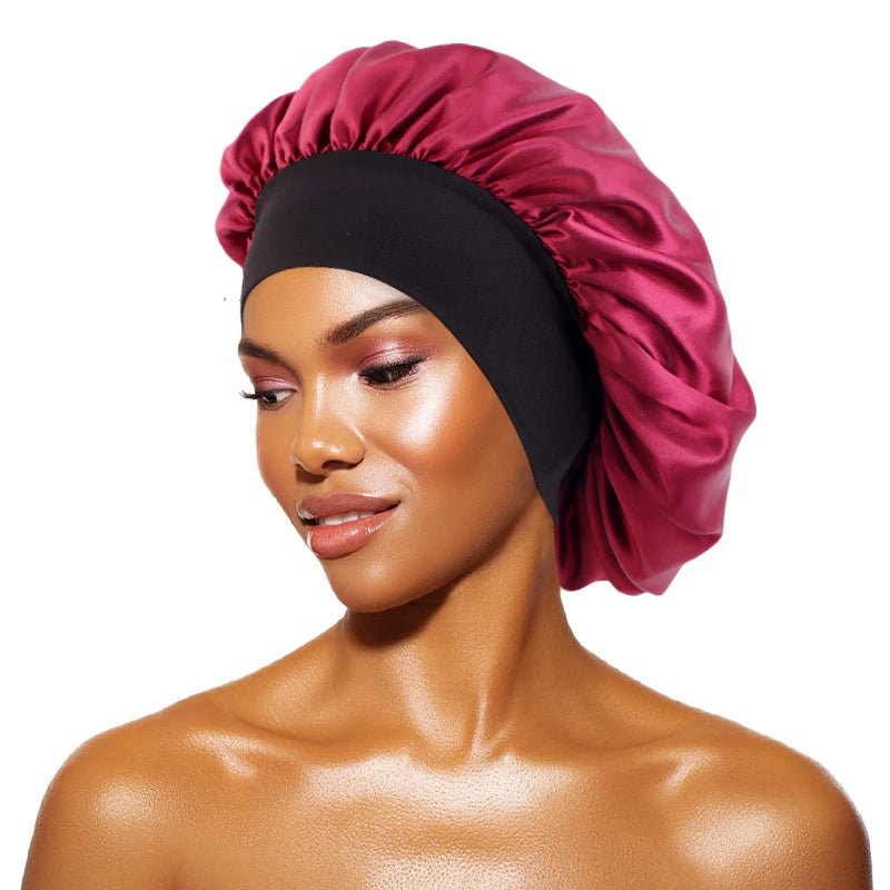 Women's Satin Wide-Brimmed Bonnet – Unisex Night Sleeping & Bathing Head Wrap with Elastic Band for Hair Care
