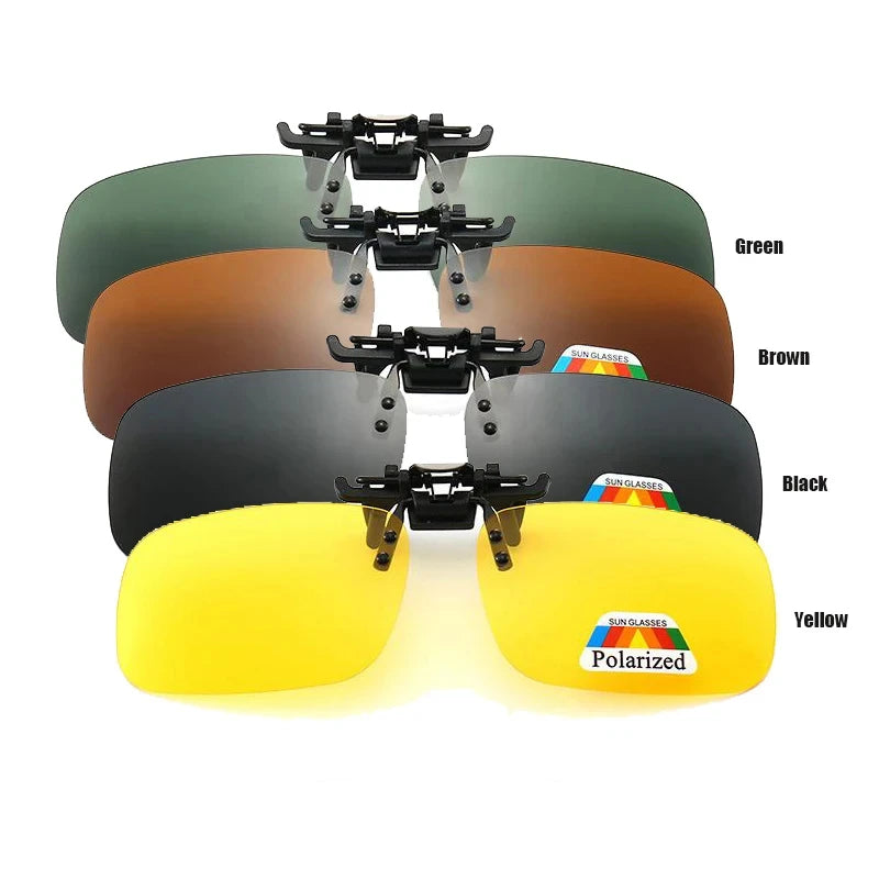 4 Color Polarized Sunglasses Clip-On - Flip Up UV 380 Lenses for Driving and Fishing | Night Vision Glasses Clips