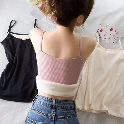 Women's Velvet Thermal Vest - Plush Winter Camisole | Solid Color Warm Sling Top | Thickened Underwear for Layering