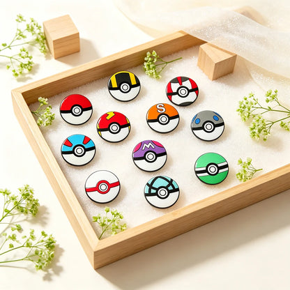11-Piece Cartoon Monster Ball Enamel Pin Set - Round Lapel Brooches for Backpacks, Clothing & Creative Gifts