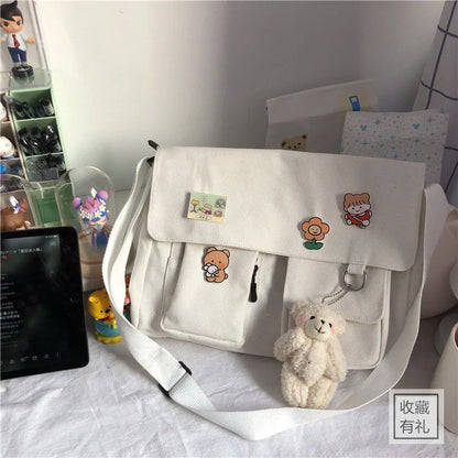 Women’s Casual Canvas Messenger Bag – Simple Printed Shoulder Satchel for School & Everyday Use