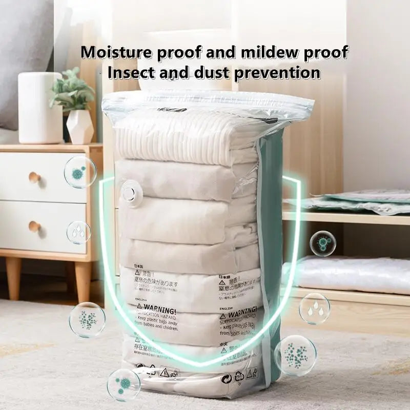 Large No-Pump Vacuum Compression Storage Bags: Space-Saving Plastic Bags for Clothes and Blankets – Ideal for Travel and Home Use