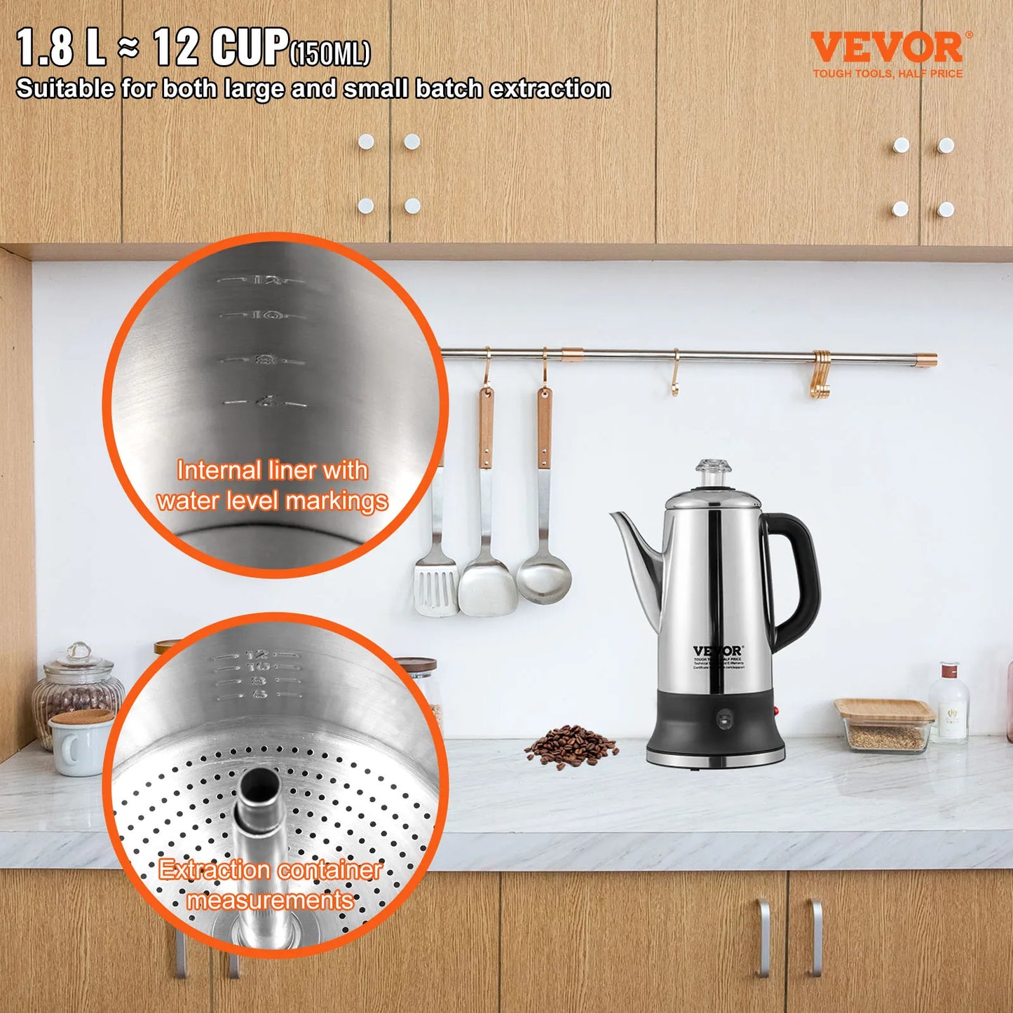 SucceBuy 12-Cup Electric Coffee Percolator – 304 Stainless Steel with Keep Warm Function