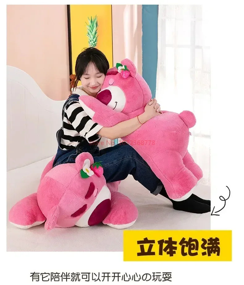 New Disney Kawaii Toy Story Lotso Bear Plush Pillow – Strawberry Sofa Stuffed Toy for Kids & Birthday Gift