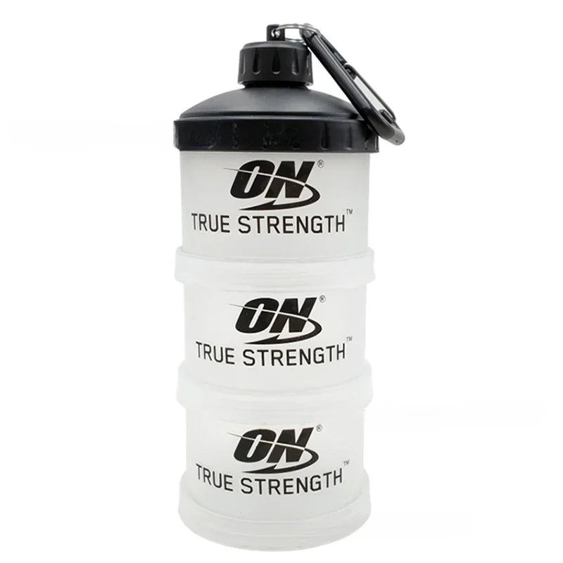 3-Layer Portable Protein Powder Box – Funnel & Handle for Fitness Supplements, Snacks & Medicine