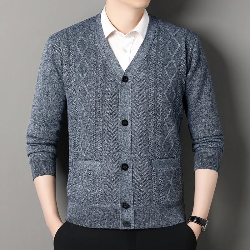 Men's Casual V-Neck Cardigan Sweater - Button Knit Jacket for Autumn Winter Wear
