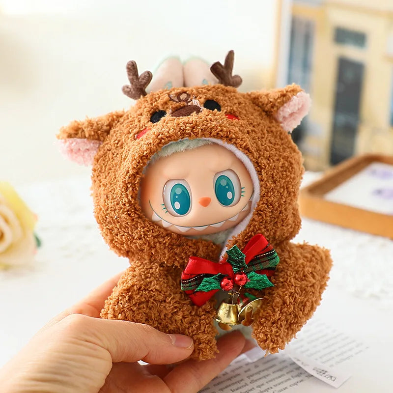 15–17cm Labubu Doll Clothes – Christmas Hat, Scarf & Elk Snowman Plush Outfit Set, New Year Gift