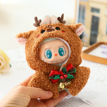 15–17cm Labubu Doll Clothes – Christmas Hat, Scarf & Elk Snowman Plush Outfit Set, New Year Gift