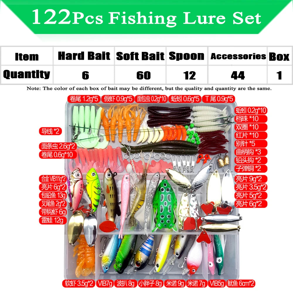 Fishing Lure Kit with Soft & Hard Baits – Minnow, Metal Jig Spoon & Crankbait Set for Bass & Pike Fishing with Storage Box Tackle Gear Kit