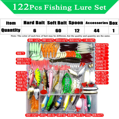 Fishing Lure Kit with Soft & Hard Baits – Minnow, Metal Jig Spoon & Crankbait Set for Bass & Pike Fishing with Storage Box Tackle Gear Kit