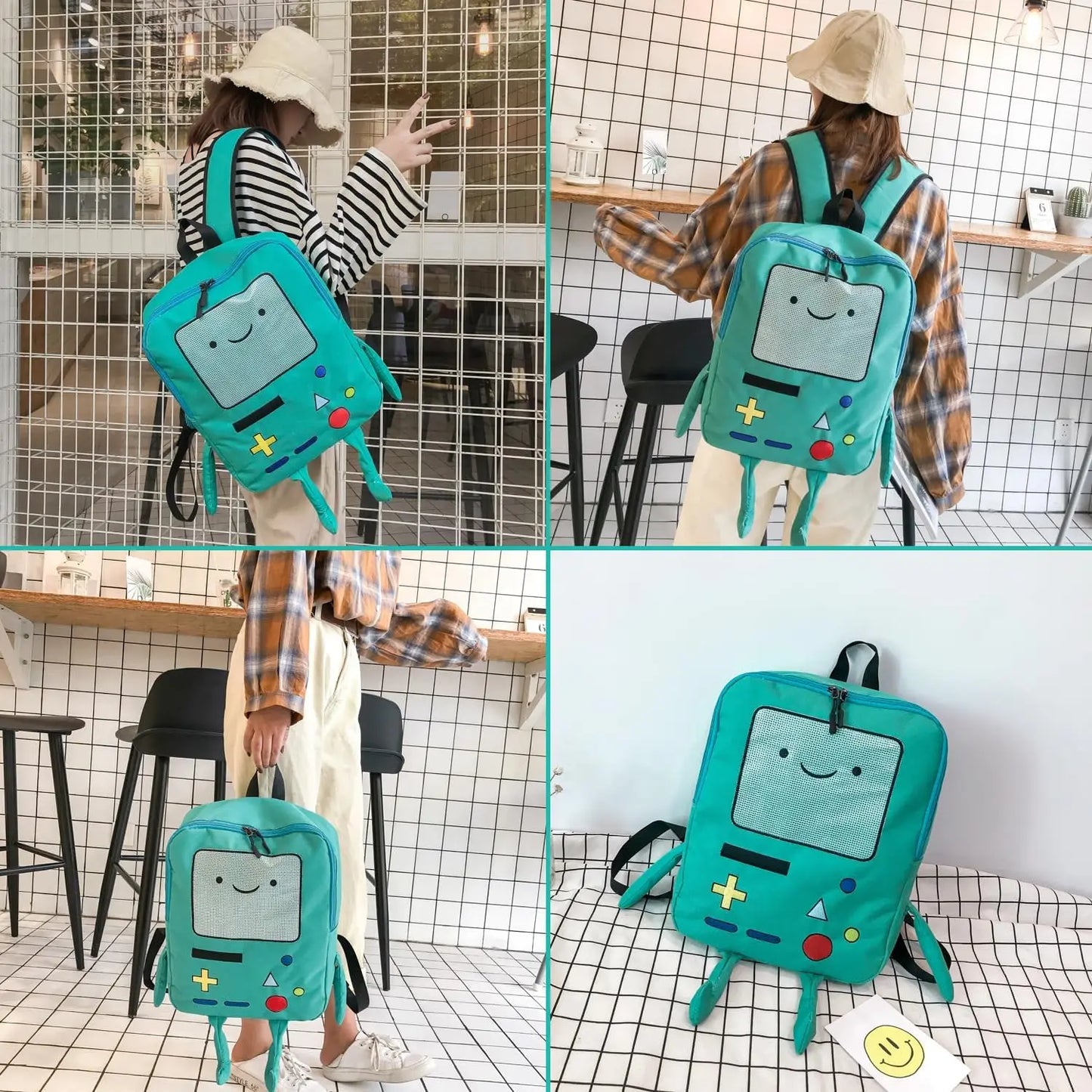 14-Inch Cute Cartoon Adventure Time Backpack — Green Anime School Bag, Lightweight & Breathable Travel Bag