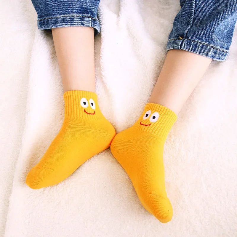 5 Pairs Kids Socks - Cute Emoticon Face Pattern, Comfortable & Breathable Socks for Boys & Girls