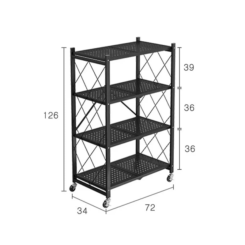 Foldable Large Iron Frame Storage Shelves – Installation-Free Standing Metal Shelving Unit for Kitchen