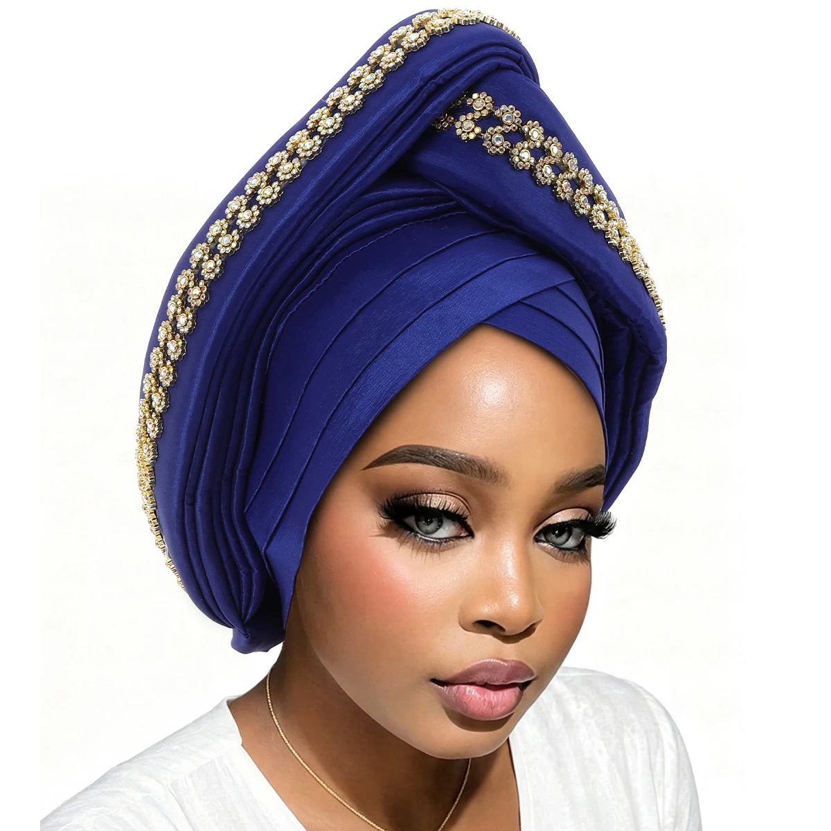 Luxury Diamond African Turban Headtie - Nigerian Auto Gele Head Wrap for Women, Wedding & Party Headpiece
