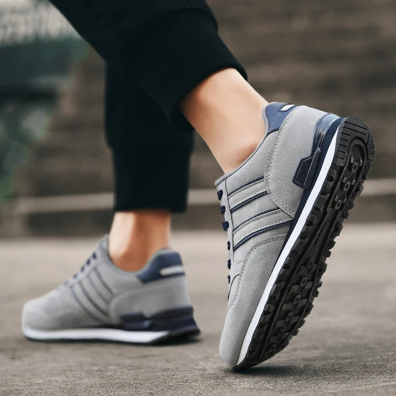 Men's Casual Artificial Leather Sneakers – Lightweight Breathable Lace-Up Flats for Spring & Outdoor Wear