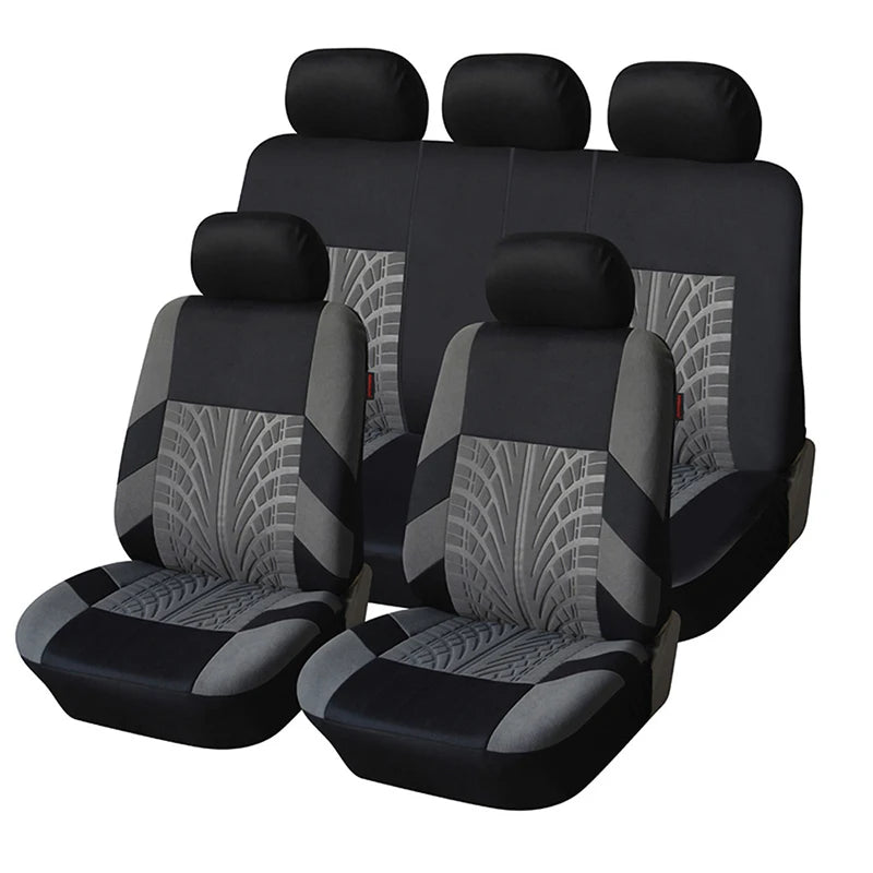 Tire Track Pattern Universal Car Seat Covers – Cloth Automotive Interior Protectors for Car, SUV & Van with Airbag Compatible Design