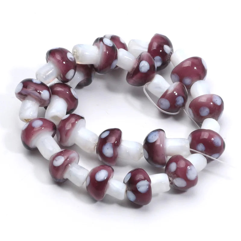 20pcs Lampwork Glass Mushroom Beads - Colorful Loose Beads for DIY Jewelry Making, Handmade Crafts & Accessories