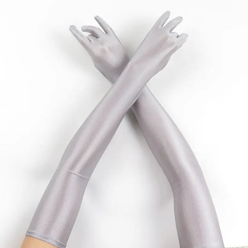 52CM Women’s Elegant Spandex Long Gloves – Thin Soft Stretch Sun Protection Gloves for Stage Performance, Driving, Riding & Cosplay Party Wear