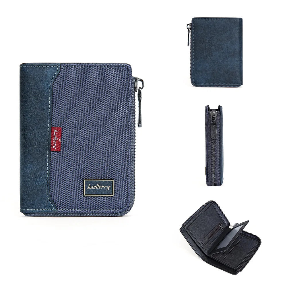 Baellerry RFID Short Men’s Wallet — Luxury Zipper Card Holder with Coin Pocket & Photo Slots