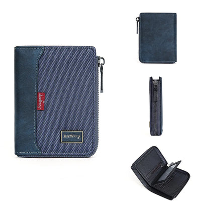 Baellerry RFID Short Men’s Wallet — Luxury Zipper Card Holder with Coin Pocket & Photo Slots