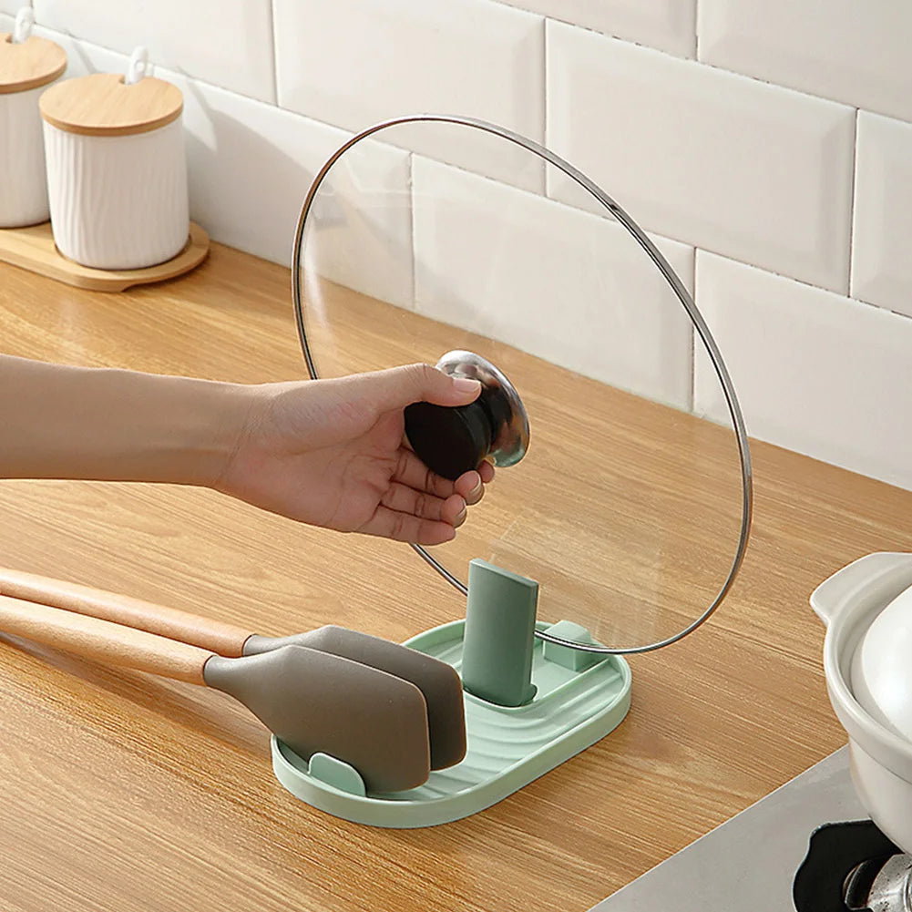 Multifunction Ladle Spoon Rest & Utensil Organizer - Kitchen Storage Shelf with Pot Lid Storage Pad - Plastic Spatula Holder Racks