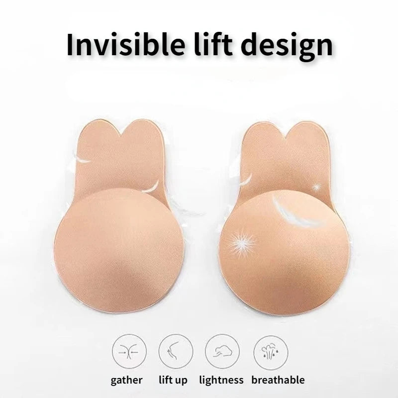 Women's Silicone Breast Lifting Stickers: Push-Up Invisible Chest Strapless Rabbit Lift Tape - Nipple Cover Bra Pads for Lift and Support