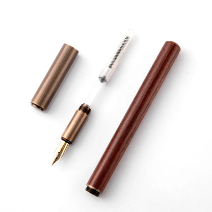Luxury Retro Wood & Bronze Fountain Pen – 0.5mm Calligraphy Ink Pen for Office, Business & Gift Stationery