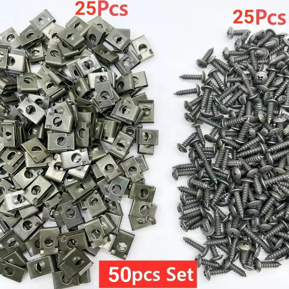 Car U-Type Metal Screw Clip Set - Anti-Rust Fastener Clips with Screws (10-100PCS)