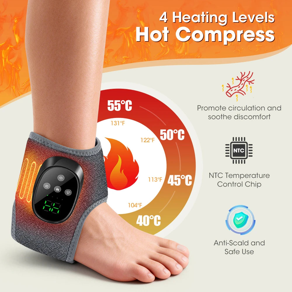 Electric Heated Foot Massager - Cordless Vibration Ankle Wrap for Home & Office Relaxation